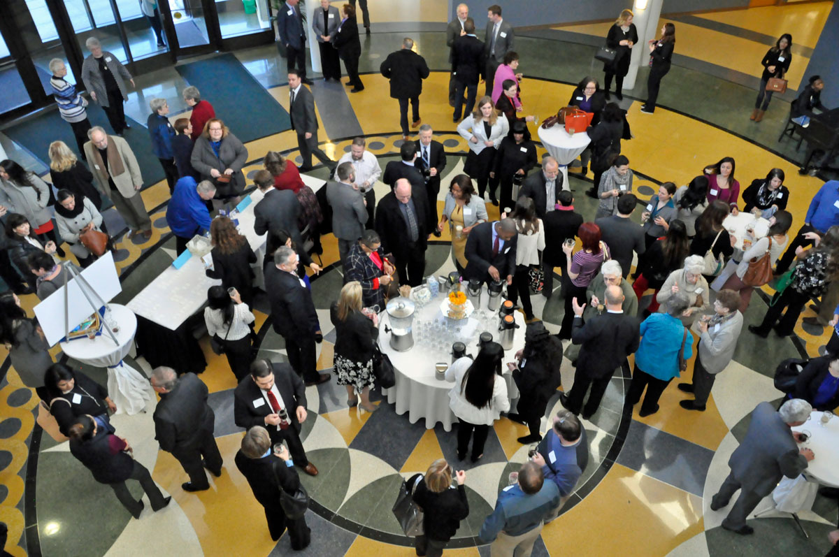 overhead shot of a crowded room