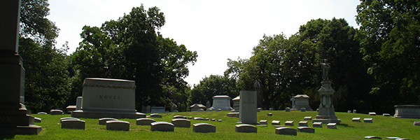 some gravestones surrounded with bright green grass